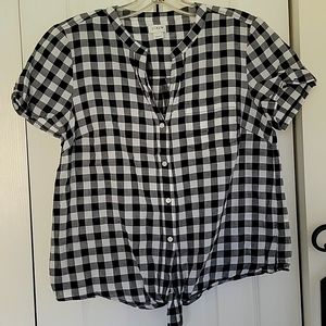 J Crew gingham print V-neck button up blouse